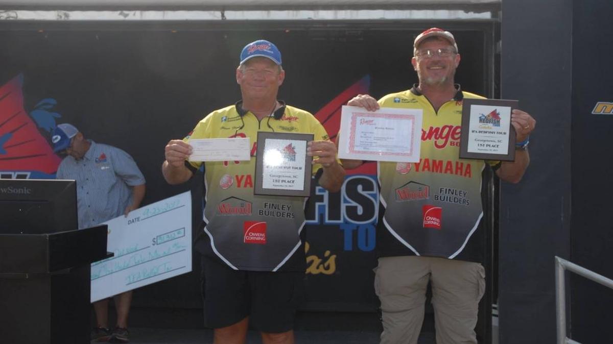 Glenn Finley and Dodd Wood of Belton won the IFA Redfish Tour stop last Saturday in Georgetown at the Carroll Ashemore Campbell Marine Complex on the Sampit River with a 9.51-pound aggregate for two red drum.