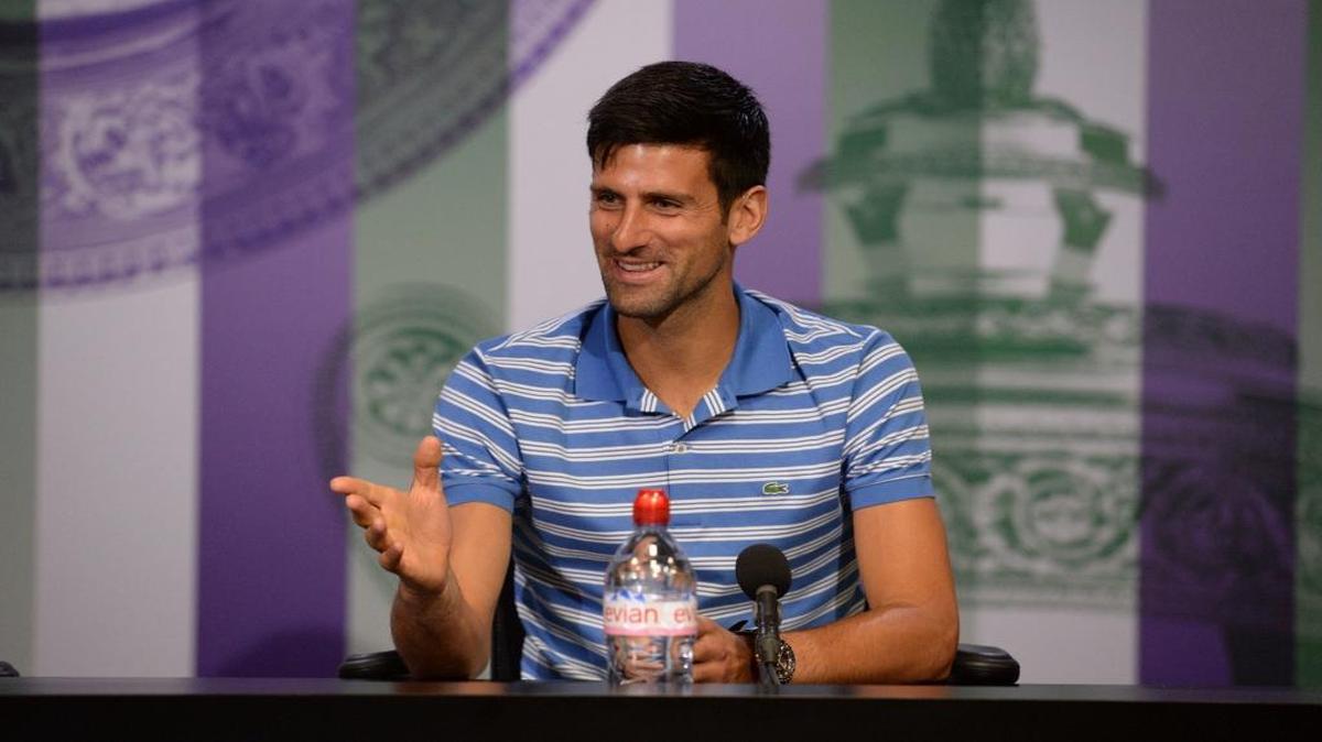Serbia’s Novak Djokovic gives a press conference ahead of the Wimbledon Tennis Championship at The All England Lawn Tennis Club in London on Sunday.