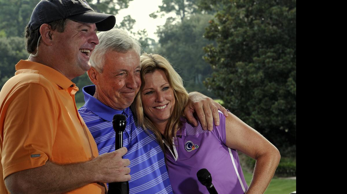 
In this file photo, Golf Channel personalities and South Carolina natives Kelly Tilghman (right) of North Myrtle Beach and Charlie Rymer (left) of Fort Mill share a laugh with Gene Weldon at the end of their live remote broadcast, a part of a filming of the Golf Channel's Morning Drive sports talk show at Caledonia Golf & Fish Club.
