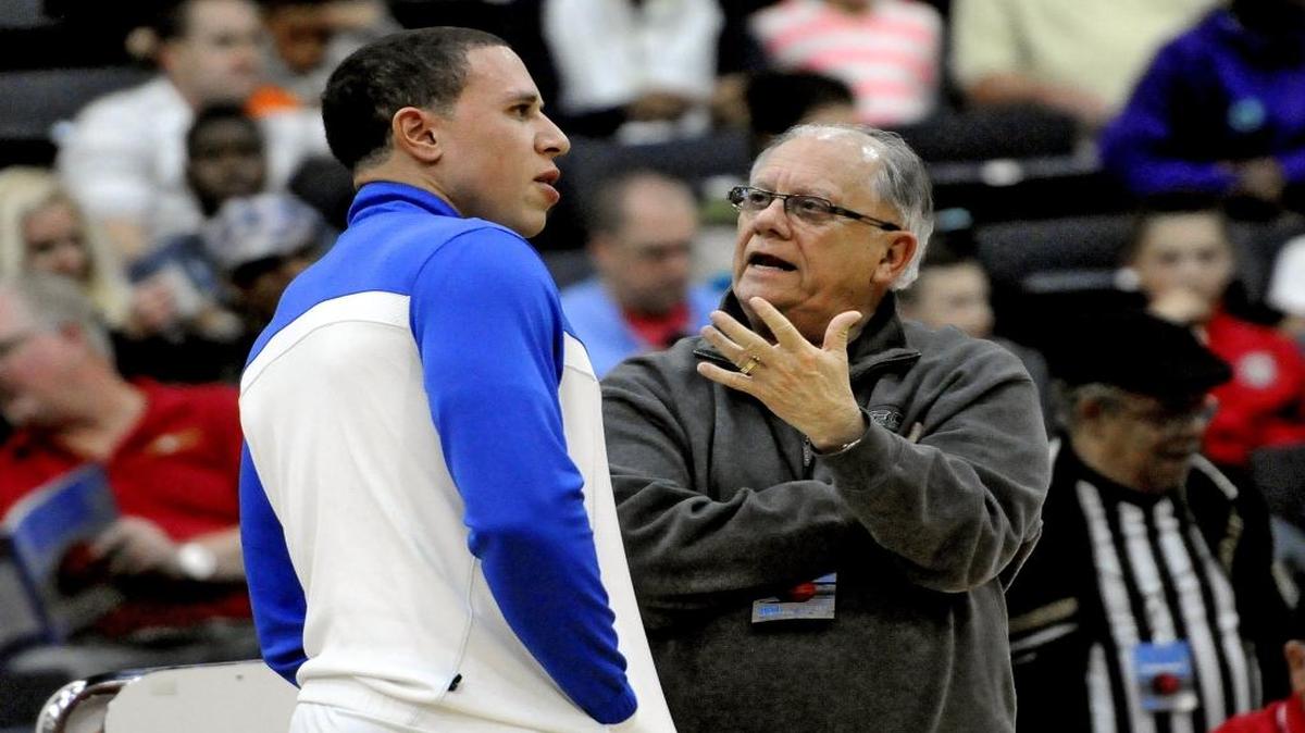 Beach Ball Classic executive director and Myrtle Beach mayor John Rhodes (right) talks with Shadow Mountain coach Mike Bibby, whose team is returning for this year’s tournament.