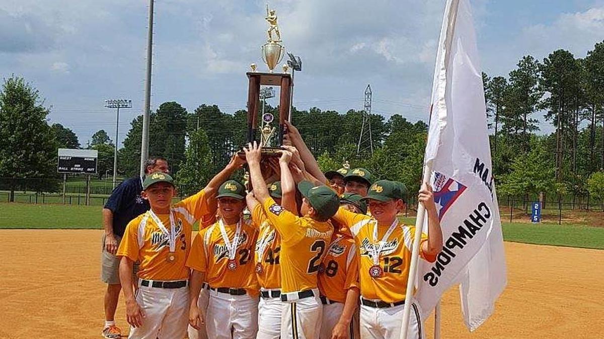 The Myrtle Beach Dixie Youth Majors all-stars hoist the trophy after winning the state tournament last week.